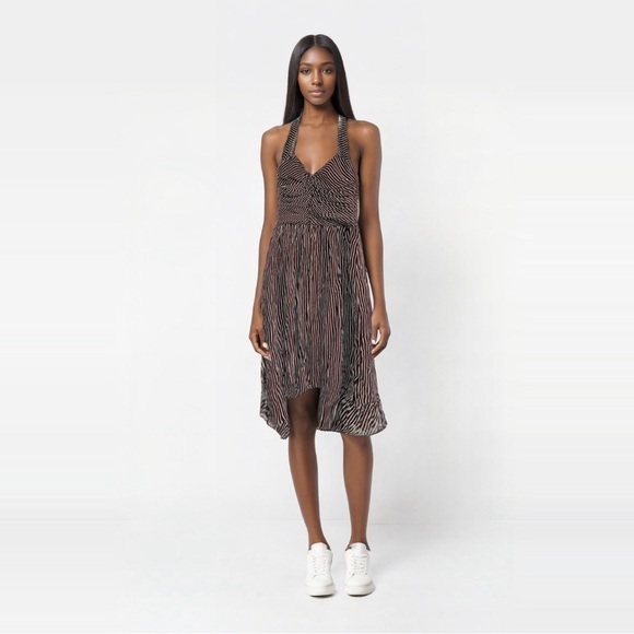 BCBG Dresses & Skirts - BCBG 100% Silk Brown Dress with White Stripe Size 4